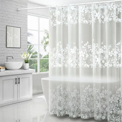Rideau de douche translucide en PEVA – motif vigne à fleurs blanches, imperméable et anti-moisissure avec crochets - Décoration intérieure