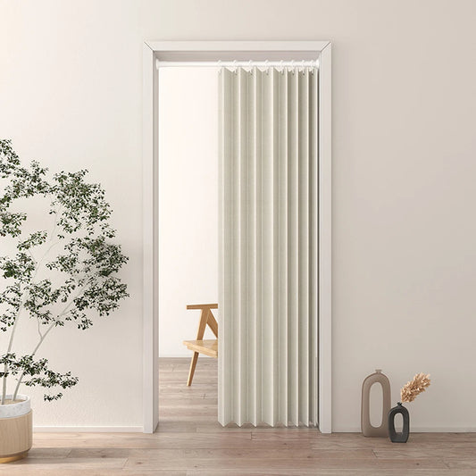 Rideau de porte pliant fixe beige – cloison décorative et thermique pour chambre, tissu coupe-vent. - Décoration intérieure