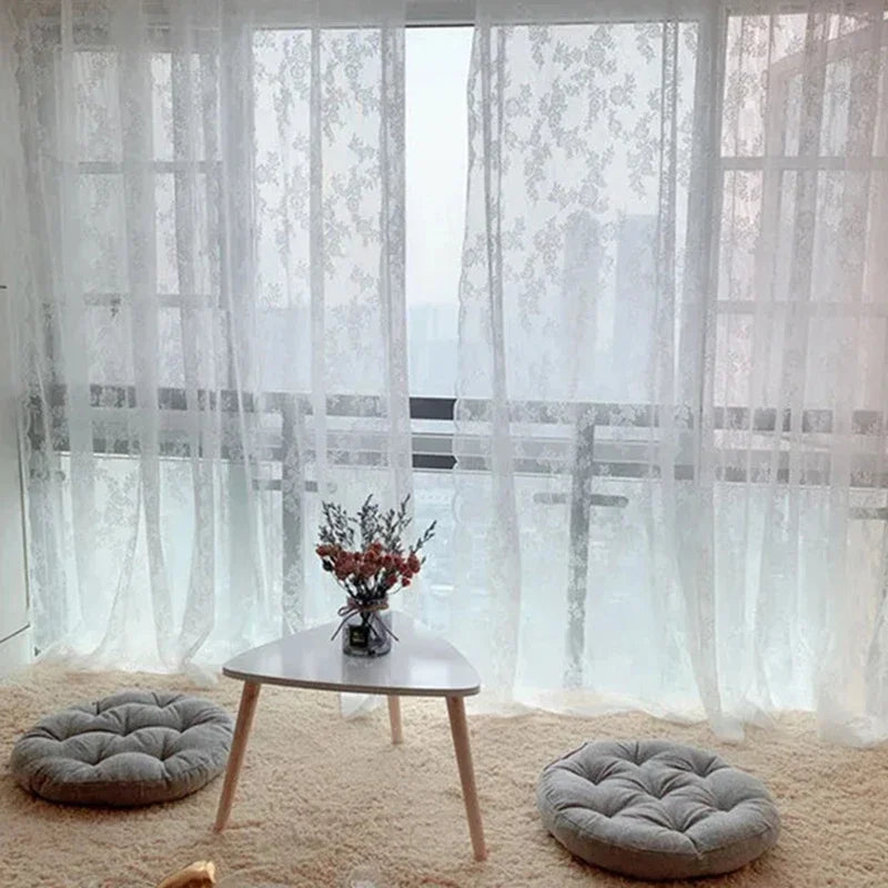 Rideau en dentelle blanche transparent en tulle flottant – décoration élégante pour porte, fenêtre, salon ou chambre - Décoration intérieure