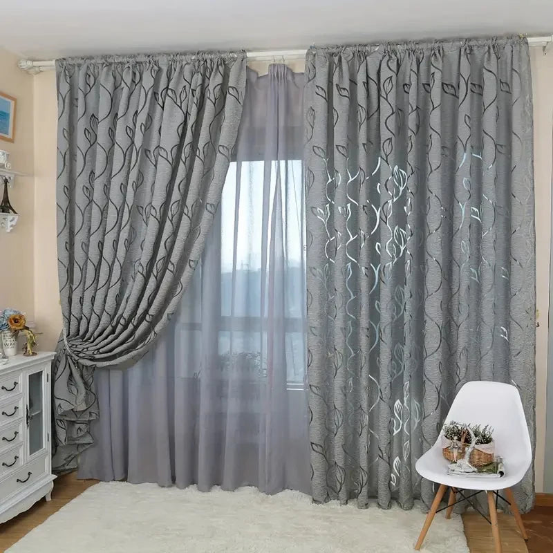 Rideau en gaze à fleurs coupées grises – 1 panneau avec passe-tringle pour salon ou bureau - Décoration intérieure