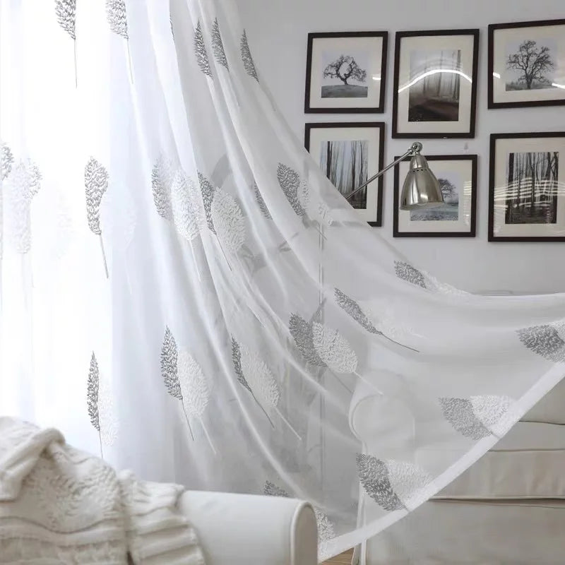 Rideau en tulle blanc brodé, translucide et moderne – 1 pièce pour salon, balcon ou chambre à coucher - Décoration intérieure