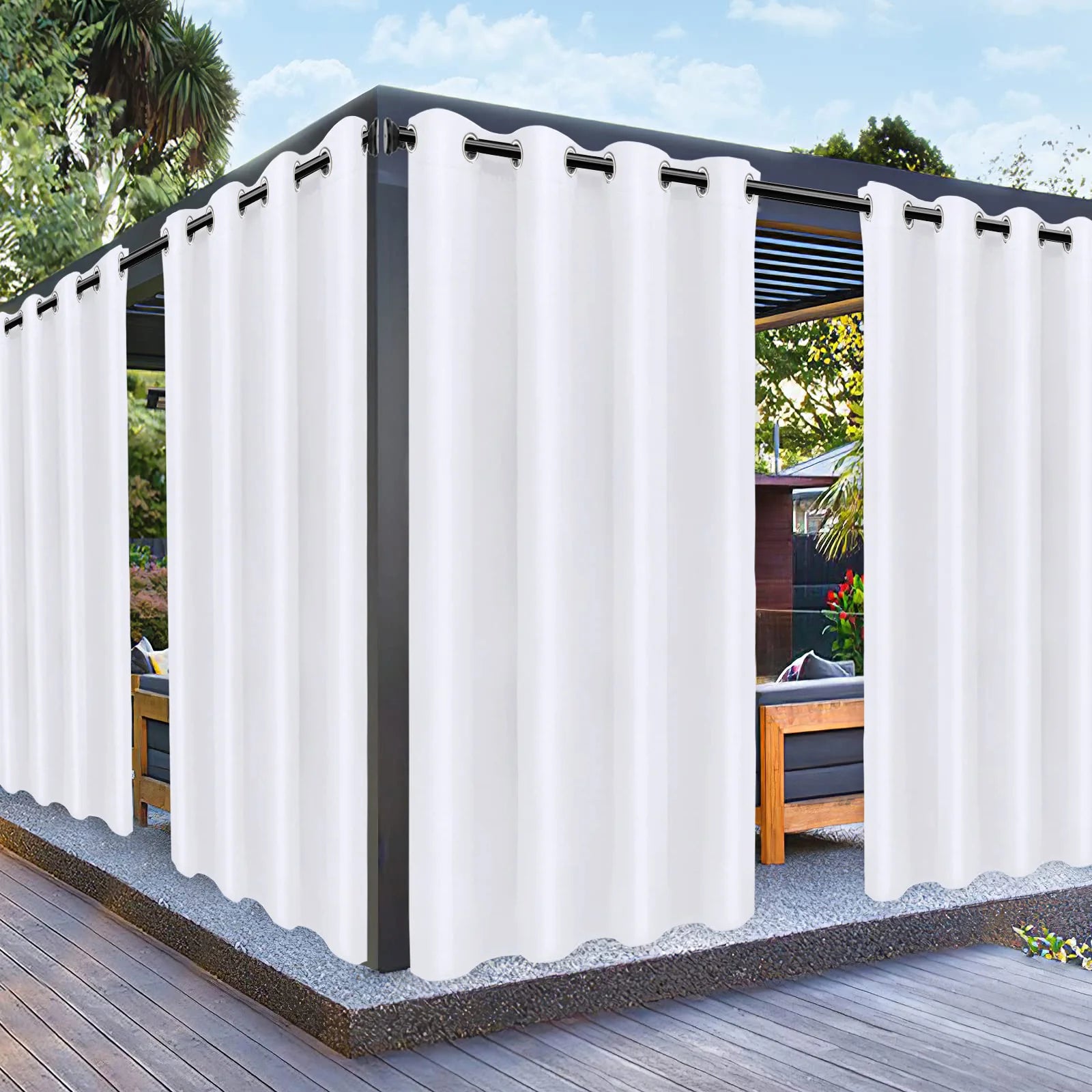 Rideau extérieur imperméable en polyester avec œillets – pour gazebo, pergola, porche ou décoration de patio - Décoration intérieure