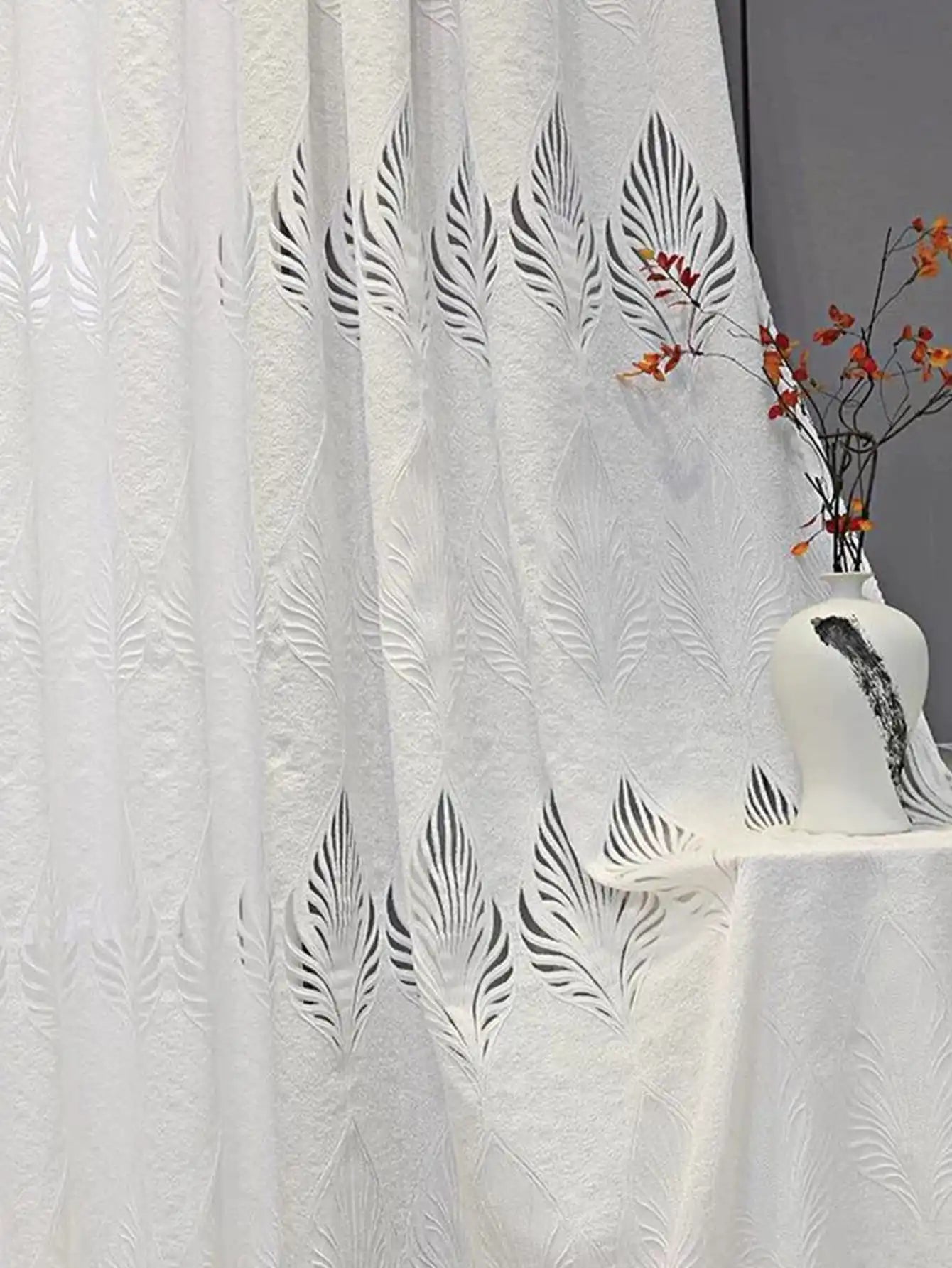 Rideaux brodés style européen blanc et gris pour chambre et salon – tulle transparent et tissu épais haut de gamme - Décoration intérieure