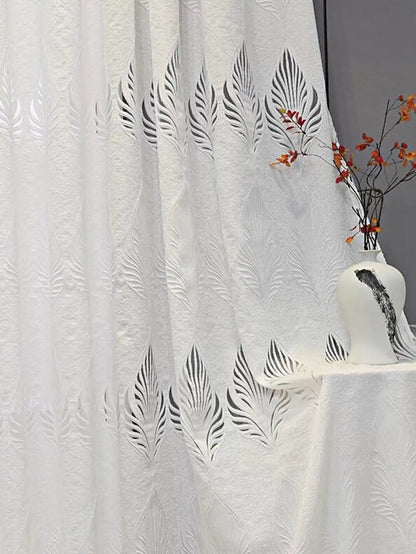 Rideaux brodés style européen blanc et gris pour chambre et salon – tulle transparent et tissu épais haut de gamme - Décoration intérieure
