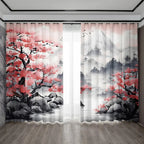 Rideaux décoratifs à motif fleur de prunier sous la neige – ensemble 2 pièces, montage à sac pour cuisine, salon, café ou balcon - Décoration intérieure