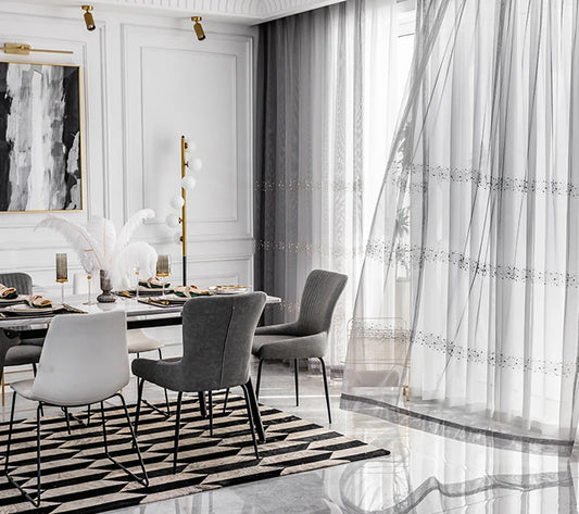 Rideaux en tulle gris style européen – modernes, luxueux et translucides pour salon, chambre ou salle à manger - Décoration intérieure.