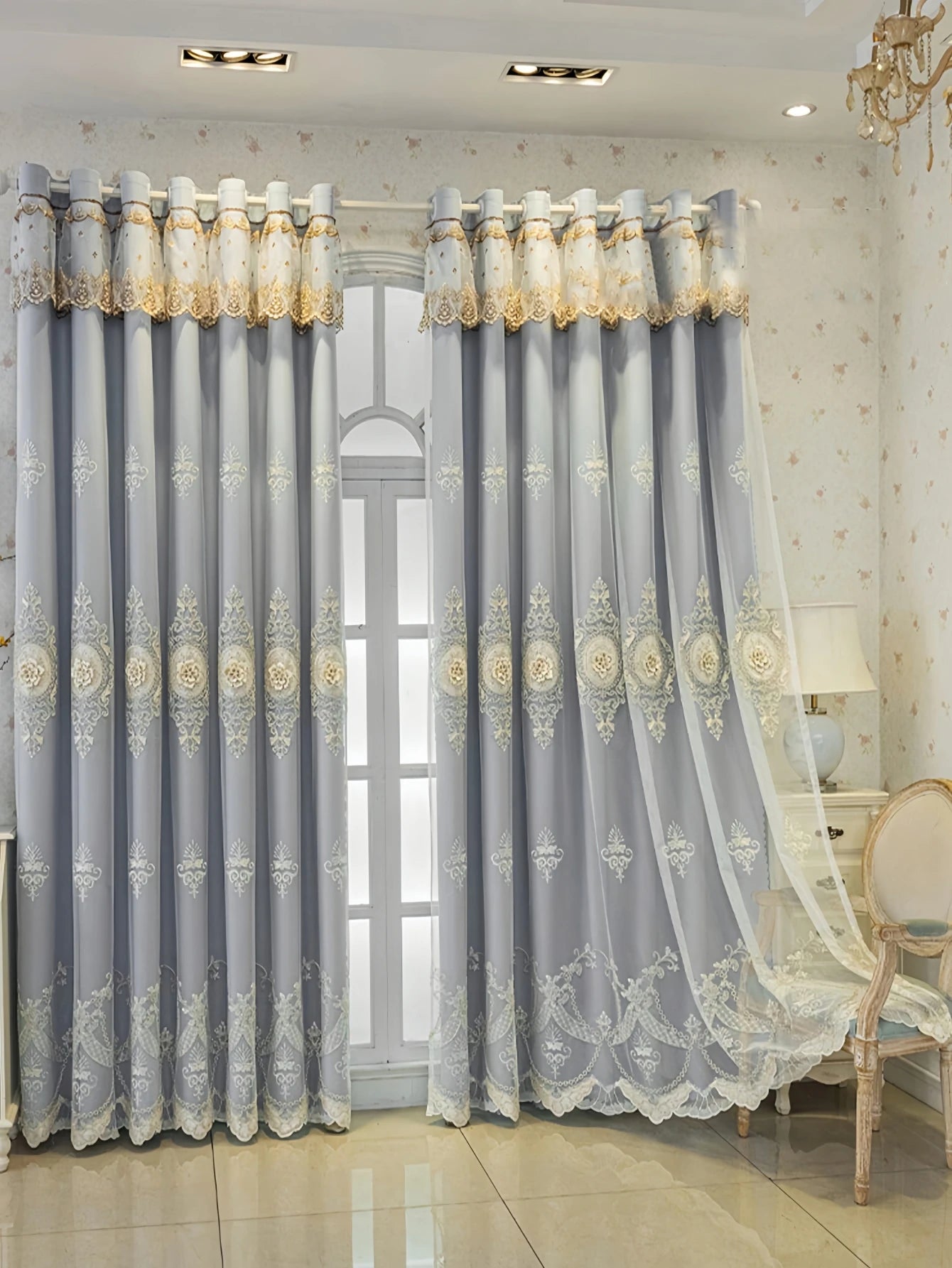 Rideaux jacquard transparents brodés et occultants à double couche – élégance européenne pour fenêtre de salon ou chambre - Décoration intérieure