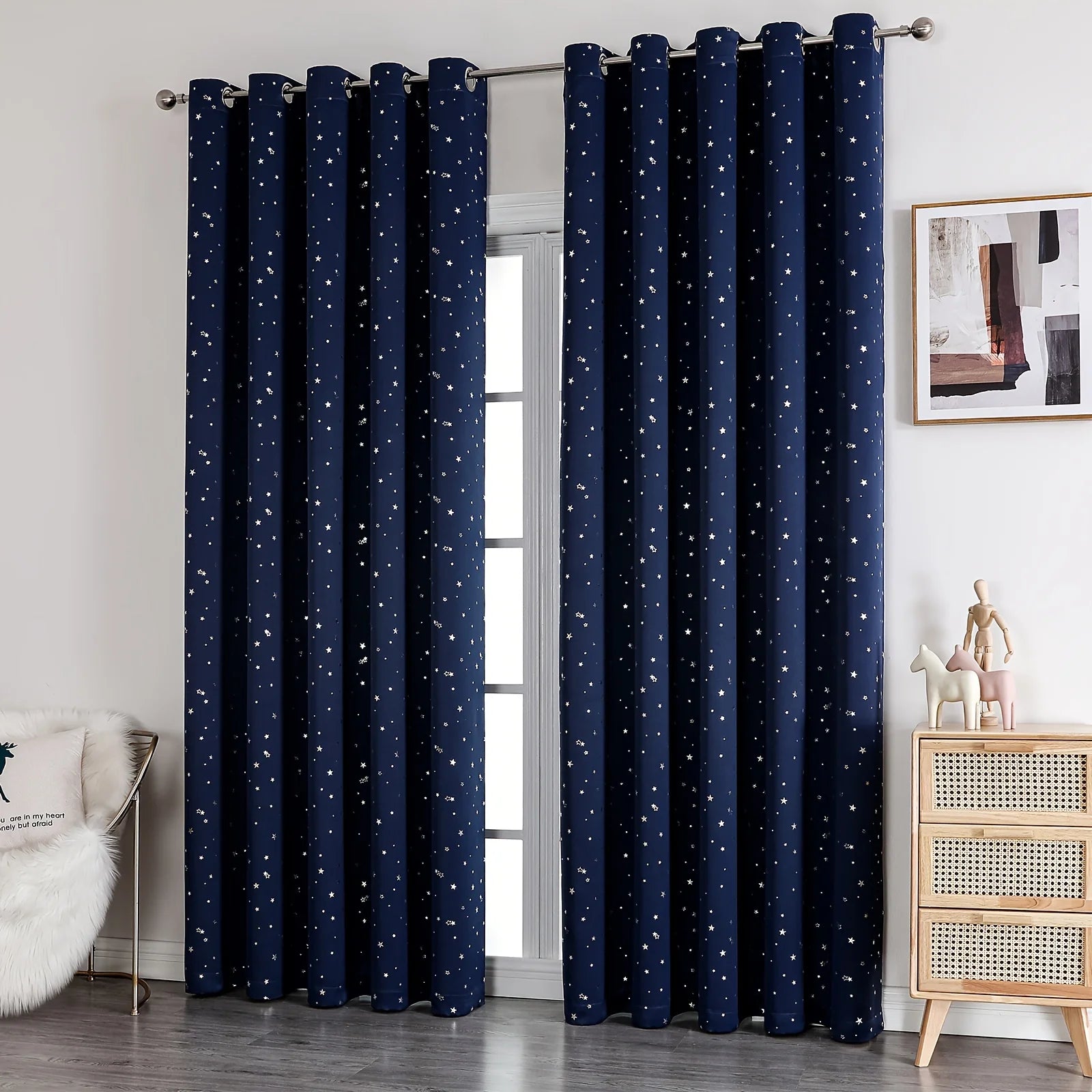 Rideaux occultants enfants avec œillets et étoiles – pour chambre à coucher, salon ou fenêtre - Décoration intérieure