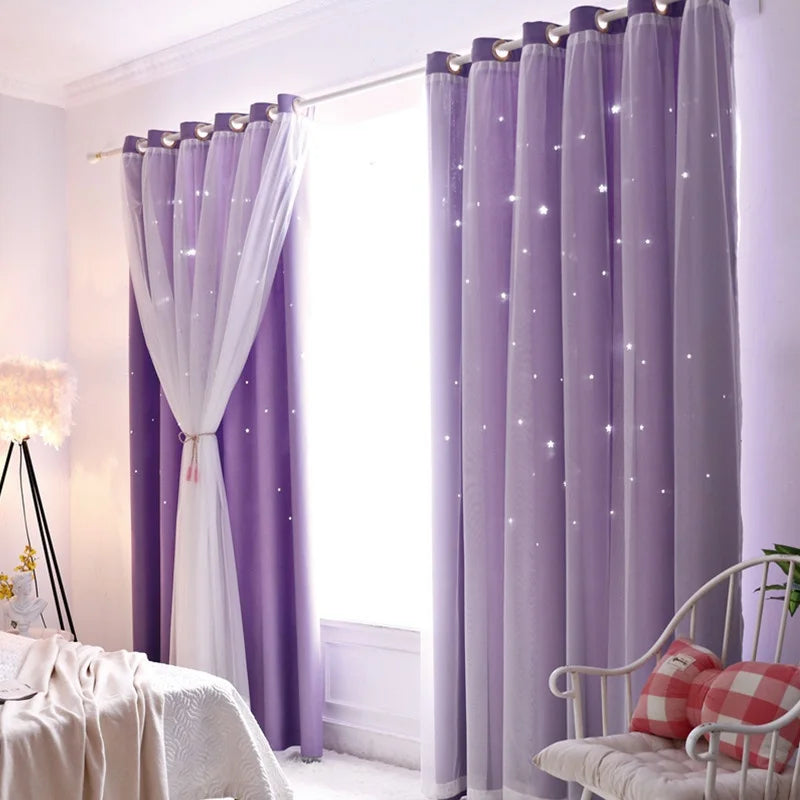 Rideaux roses avec découpes étoiles pour chambre d’enfant + voilages blancs pastel pour salon – style doux et lumineux pour toute la maison - Décoration intérieure