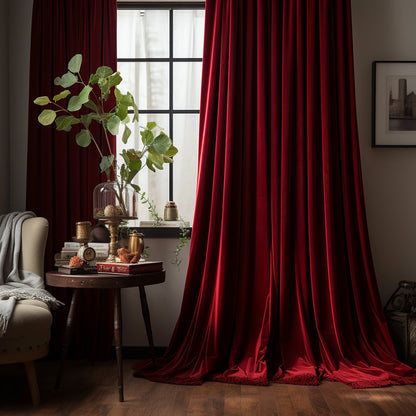 Rideaux rouges en velours épais style rétro nordique – occultants et thermiques pour salon et chambre - Décoration intérieure