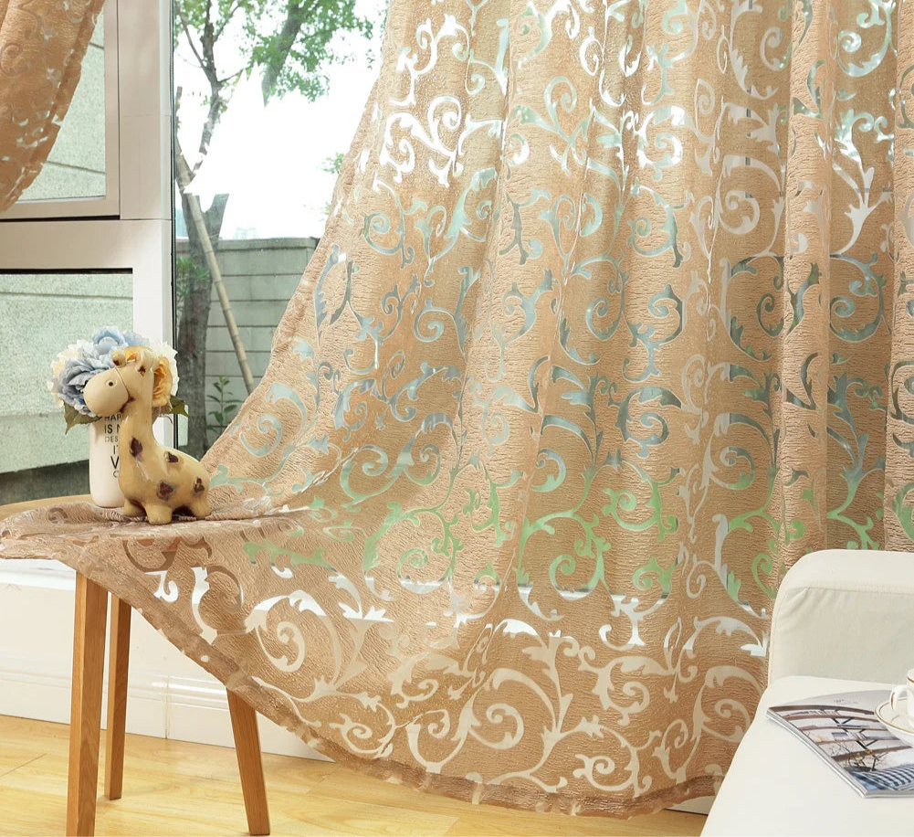 Rideaux style européen à motif floral jacquard en tulle ajouré – décoration rétro pour salon - Décoration intérieure