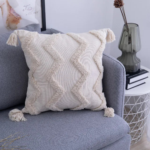 Housse de Coussin à Pompons style Bohème Nordique