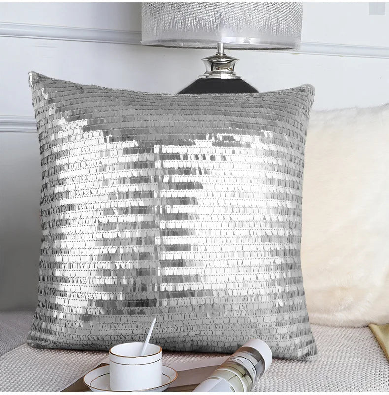 Housse de Coussin en Fourrure à paillettes