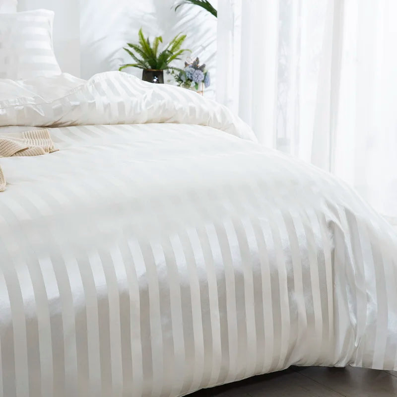 Parure Housse de couette rayée en Satin