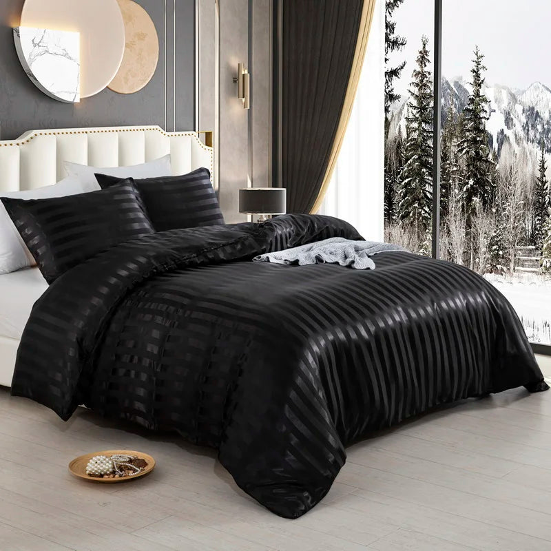 Parure Housse de couette rayée en Satin