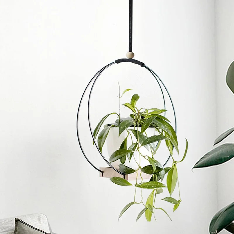 Macramé suspendue en bois naturel - Jardinière