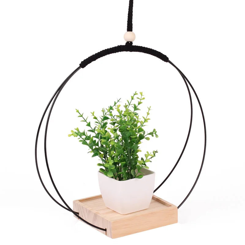 Macramé suspendue en bois naturel - Jardinière