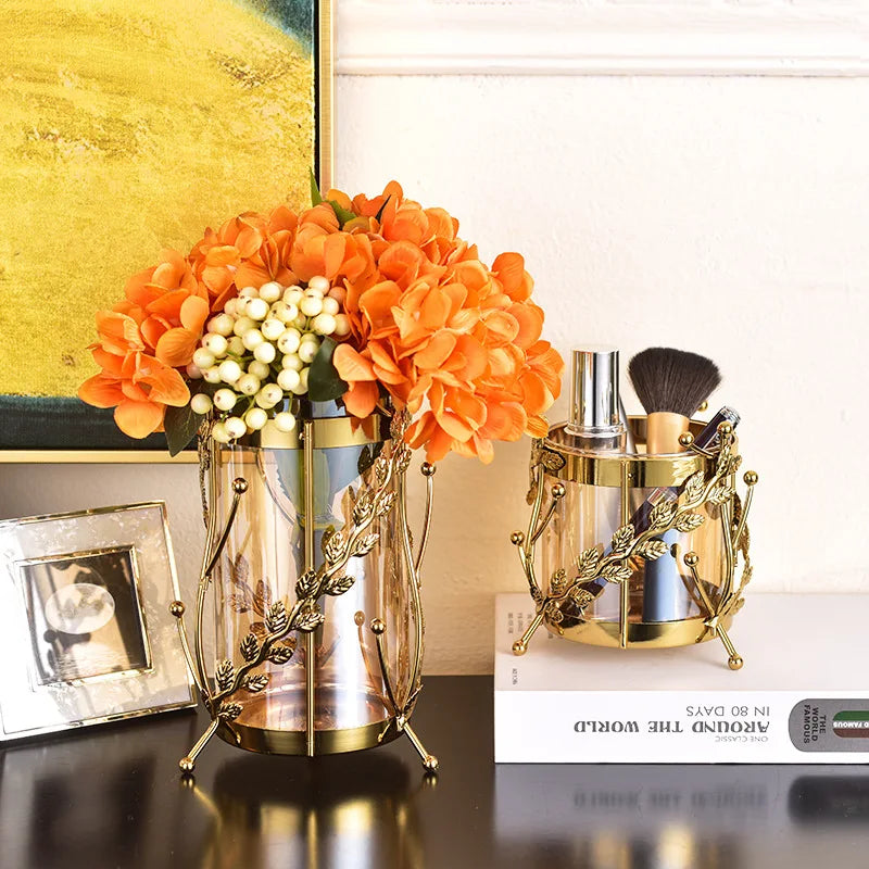 Vase en Verre et Métal Doré