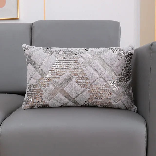 Housse de Coussin en Fourrure à paillettes