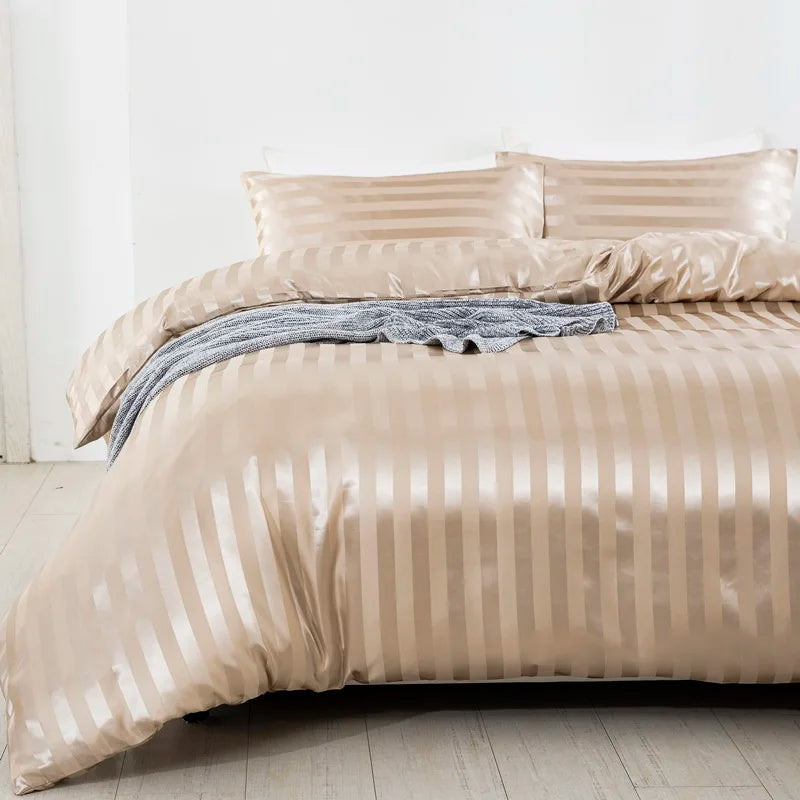 Parure Housse de couette rayée en Satin