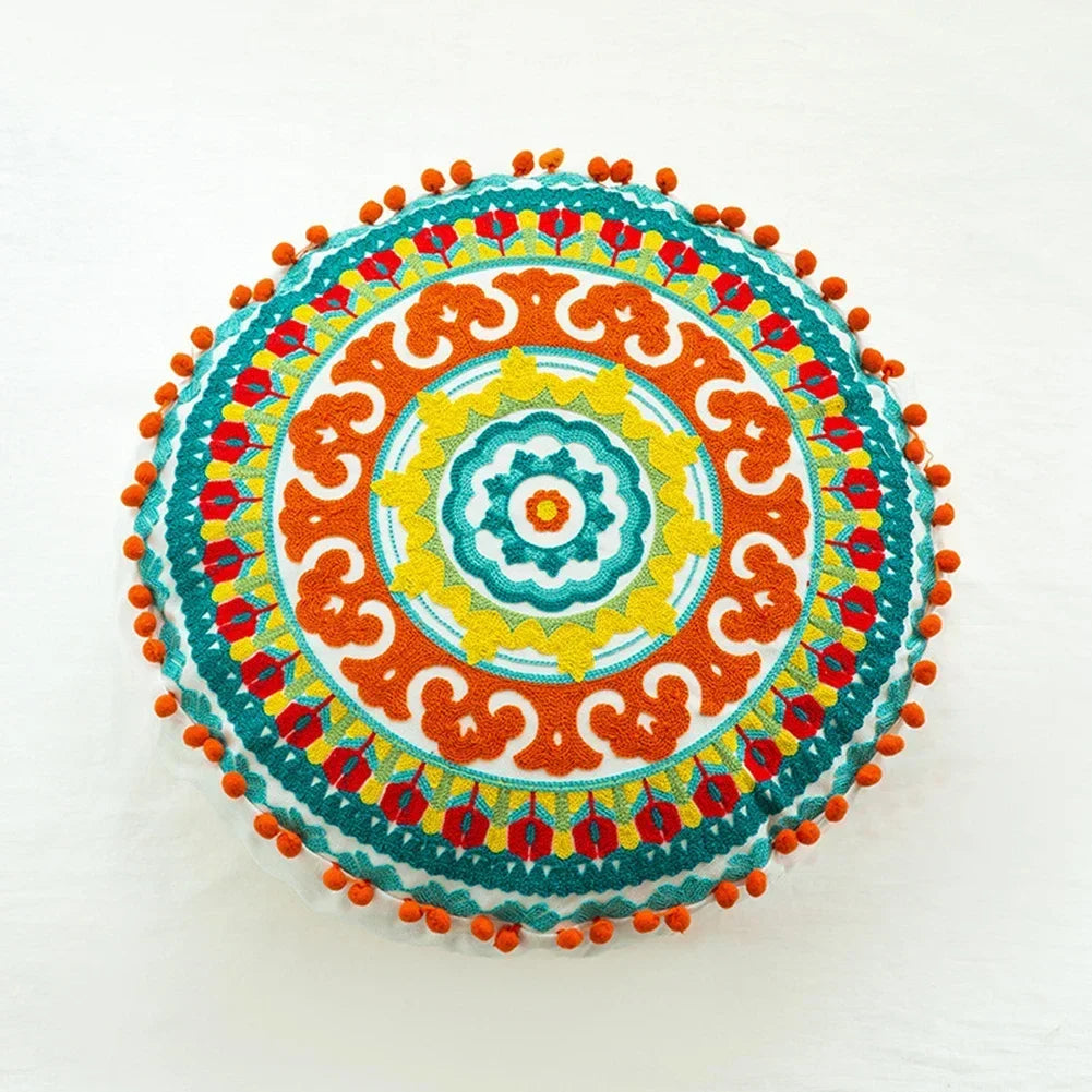 Housse de Coussin Ronde Ethnique Marocaine
