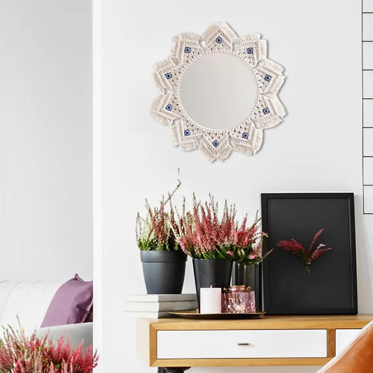 Miroir Décoratif Bohème en Macramé