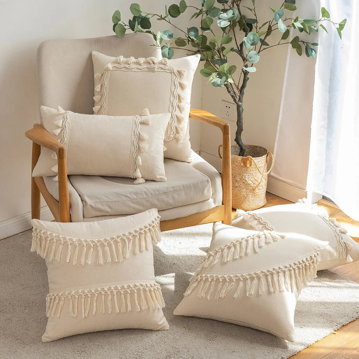 Housse de Coussin Marocaine à Franges