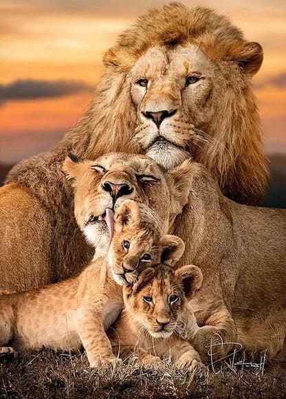 Tableau Moderne Famille Lion