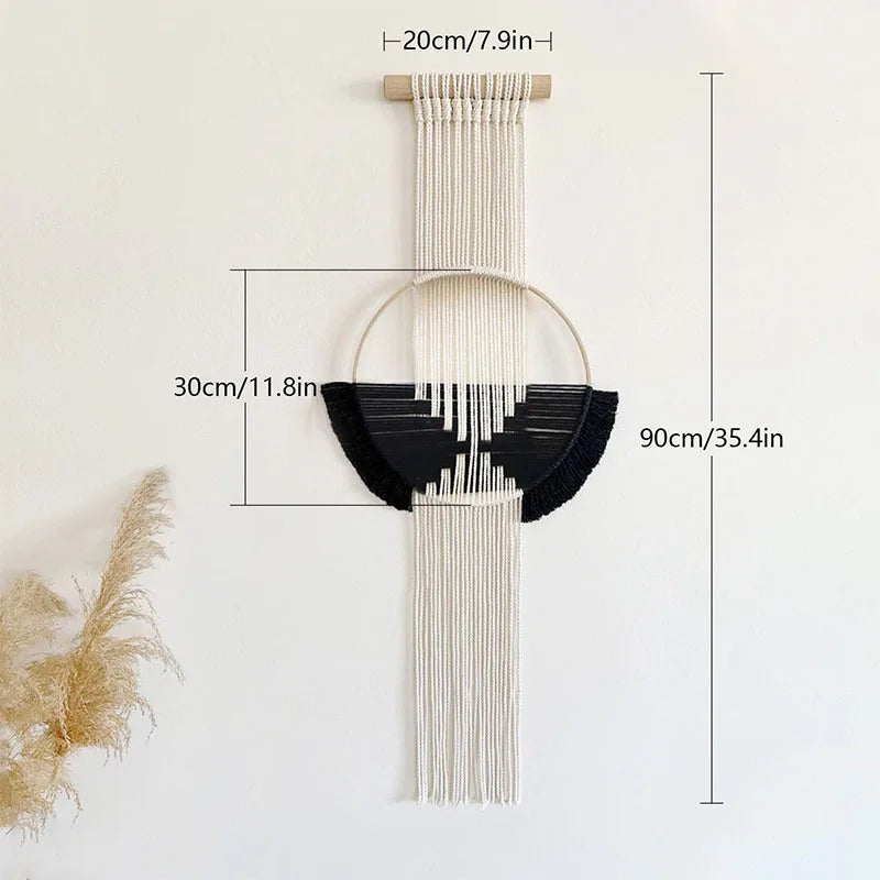 Macramé Murale Ronde Noir et Blanc