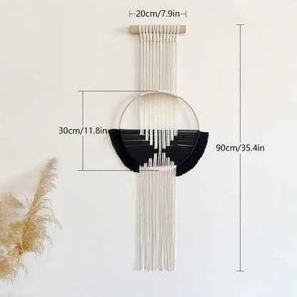 Macramé Murale Ronde Noir et Blanc