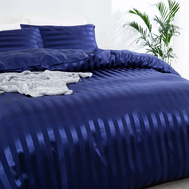 Parure Housse de couette rayée en Satin