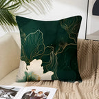Housse de Coussin Carrée à Motif Feuilles Vertes