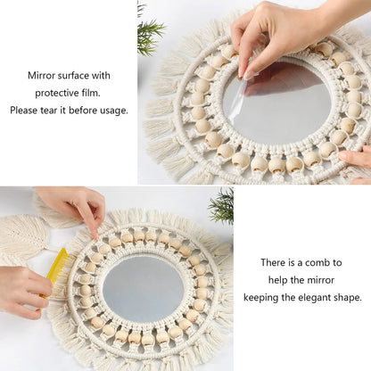 Miroir Décoratif Rond en Macramé