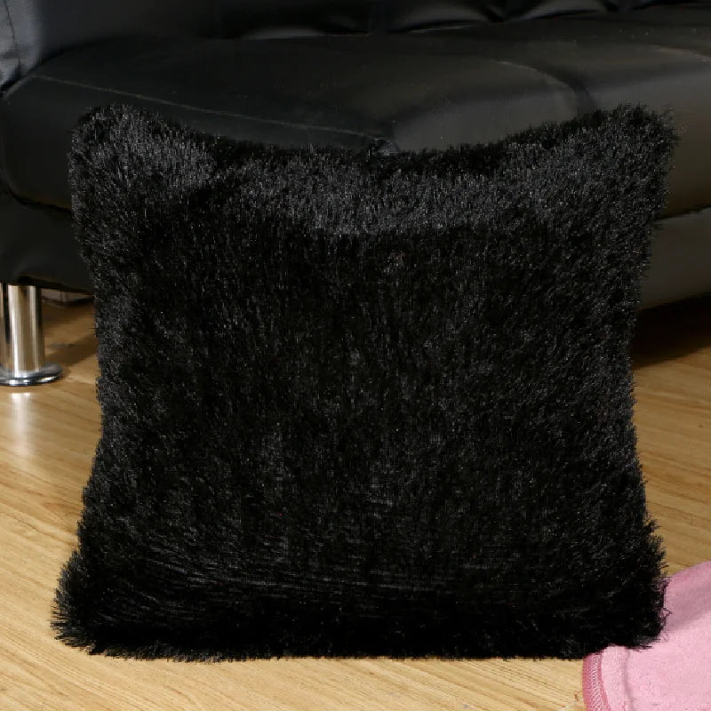 Housse de Coussin en Peluche et Fourrure de velours