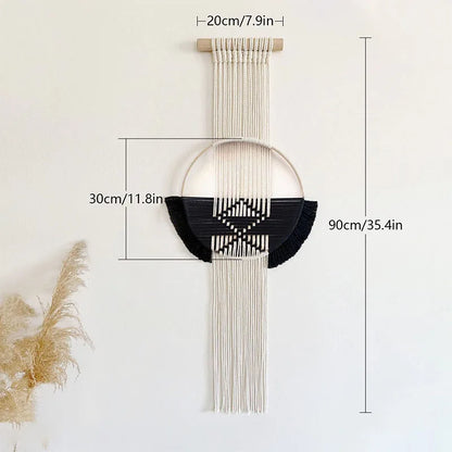 Macramé Murale Ronde Noir et Blanc