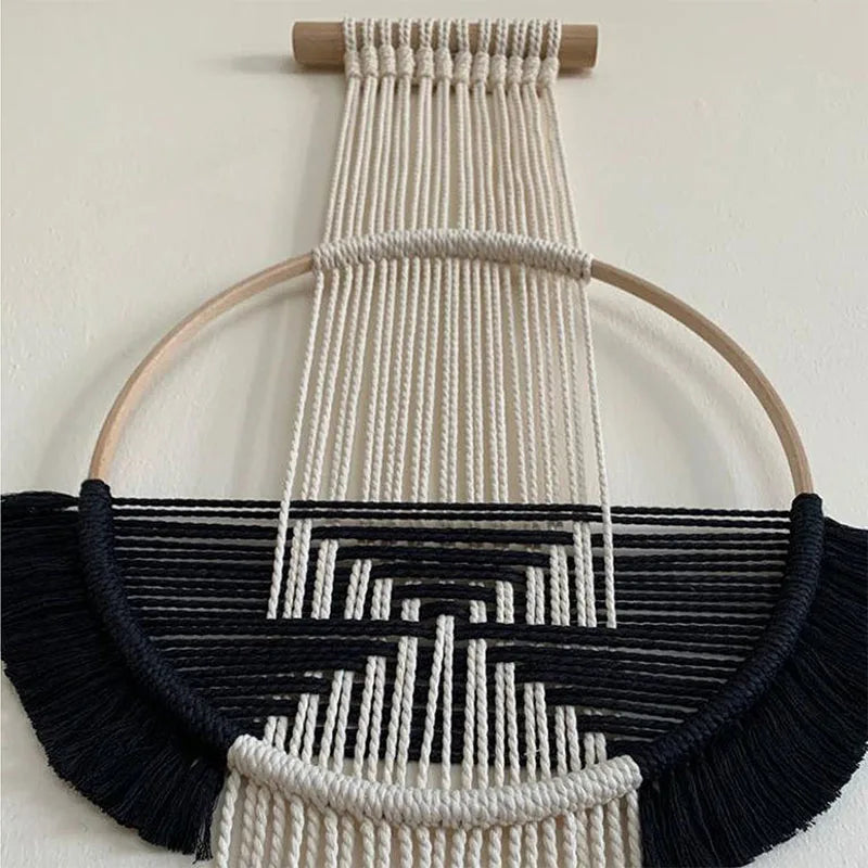Macramé Murale Ronde Noir et Blanc