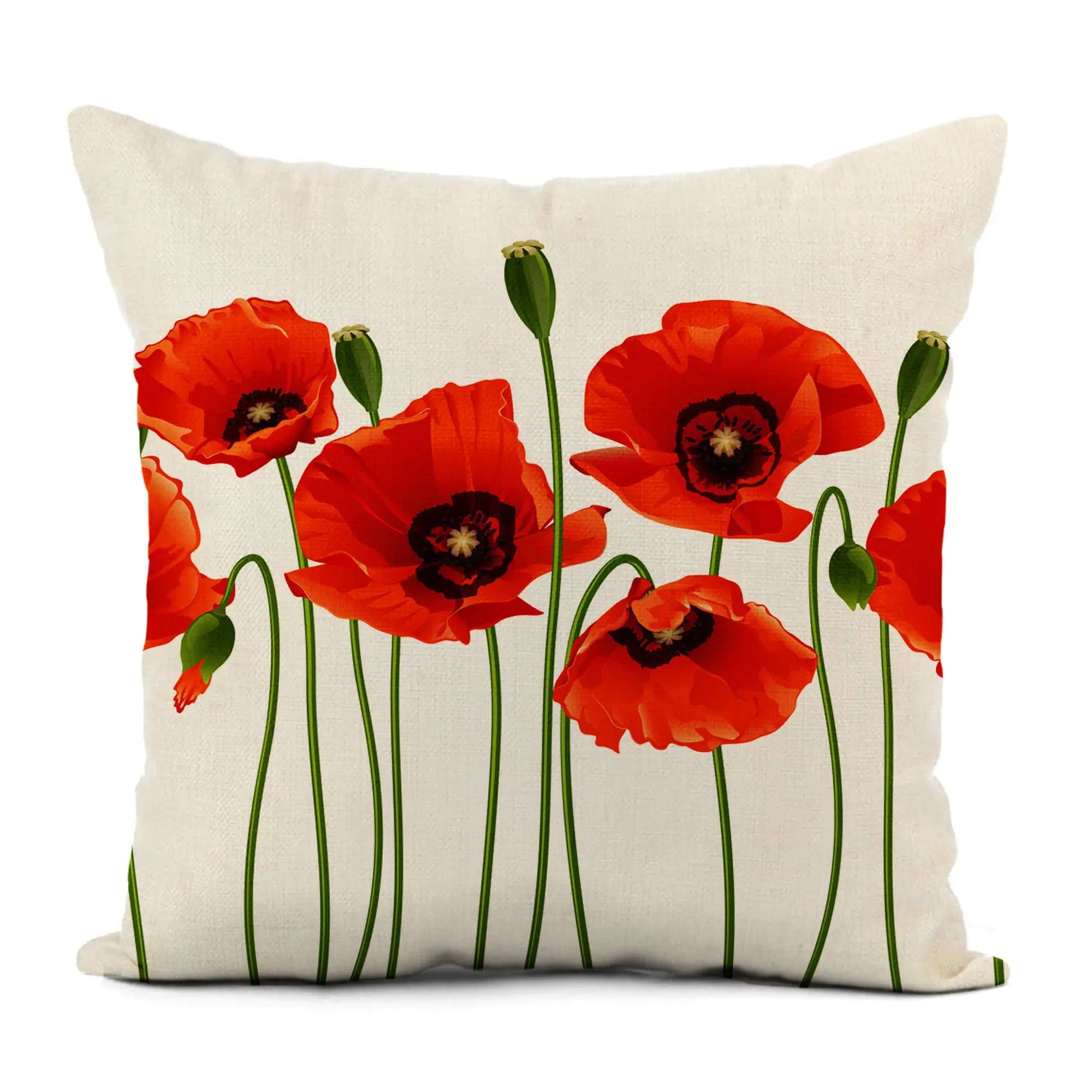Housse de Coussin en Lin motif de Pavot