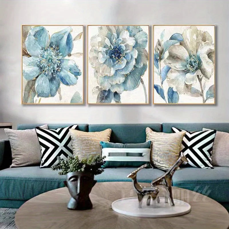 Toile Florale Bleue Abstraite