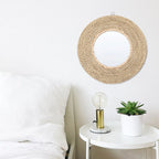 Miroir Décoratif Mural Rond en Rotin