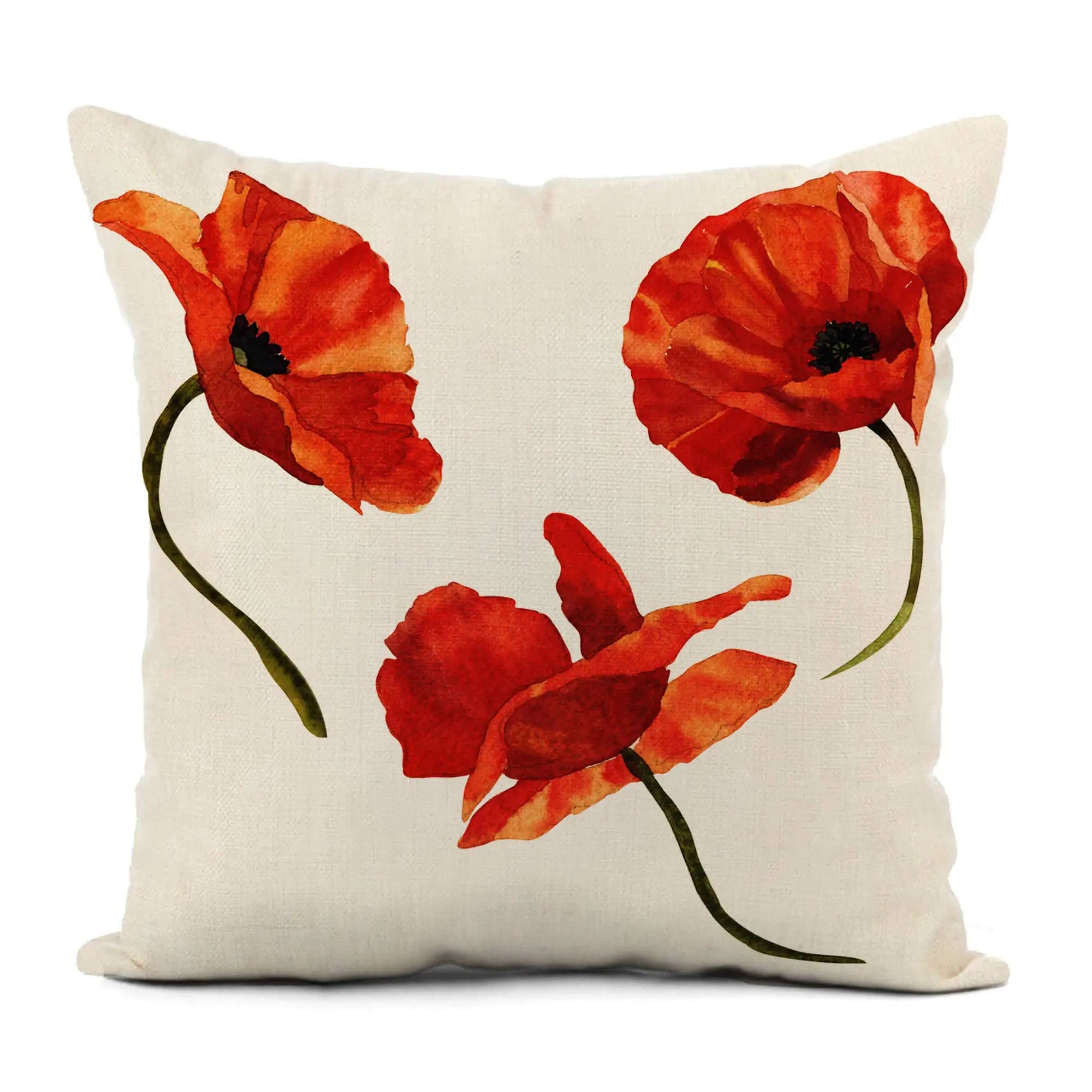 Housse de Coussin en Lin motif de Pavot