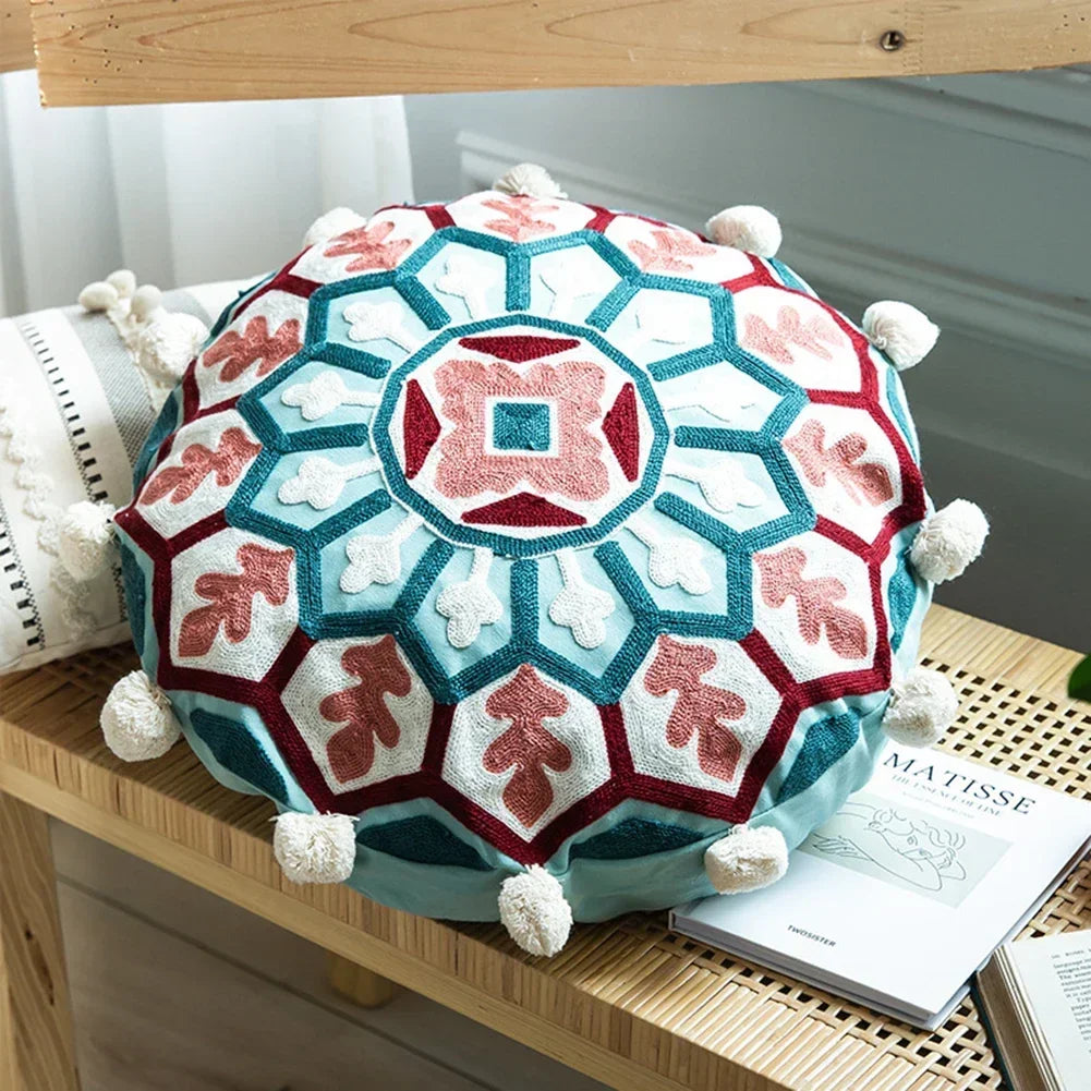 Housse de Coussin Ronde Ethnique Marocaine