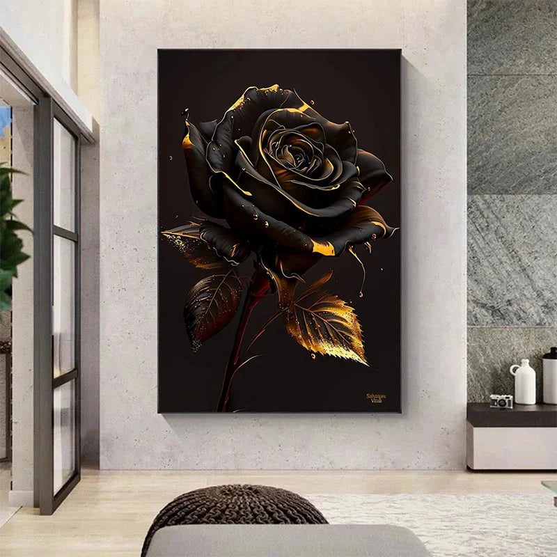 Toile Abstraite Fleur Rose Noire