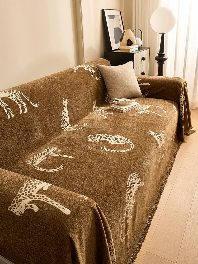 Housse de Canapé en Chenille Léopard