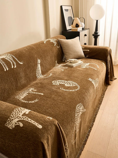 Housse de Canapé en Chenille Léopard
