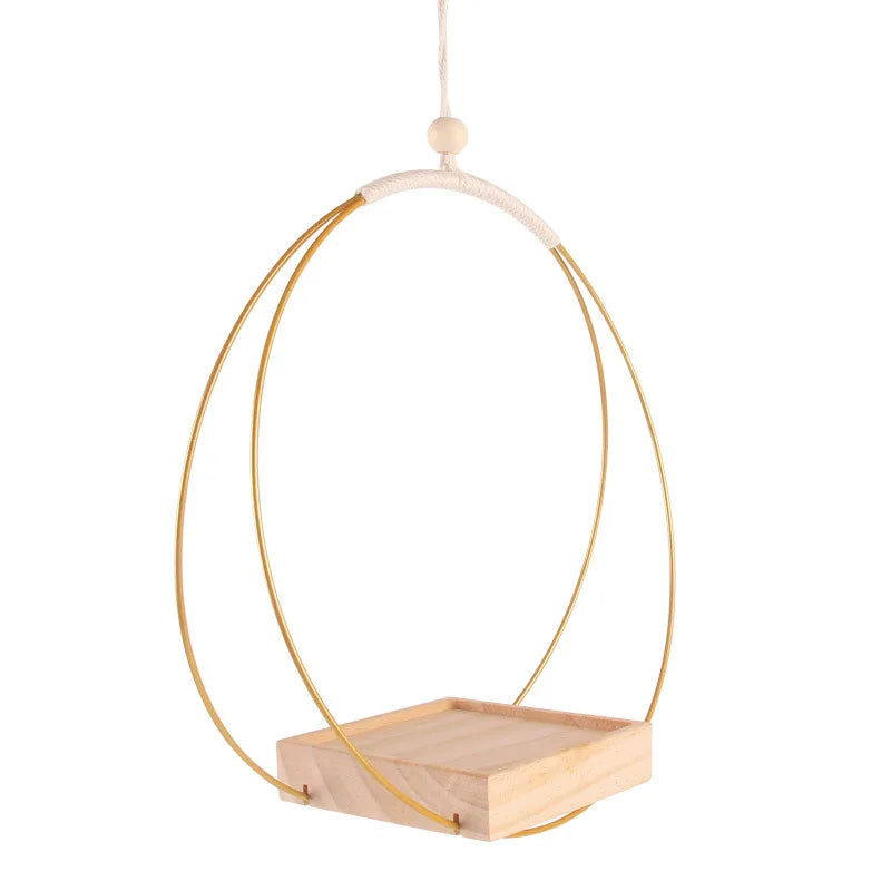 Macramé suspendue en bois naturel - Jardinière
