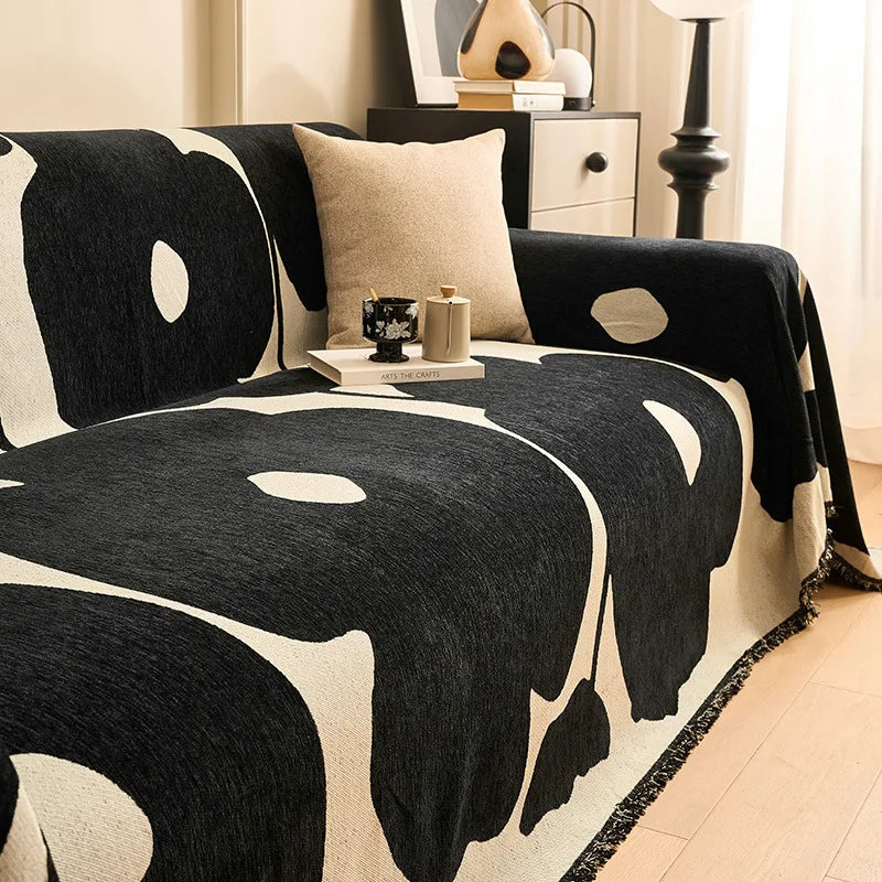 Housse de Canapé en Chenille à Pompon