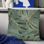Housse de Coussin Carrée à Motif Feuilles Vertes
