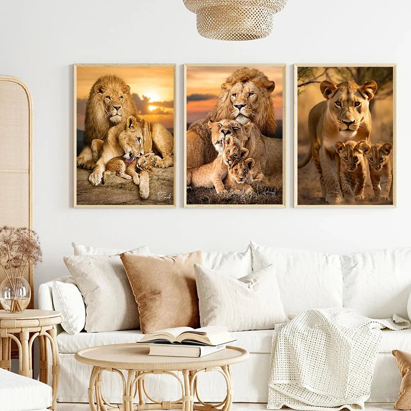 Tableau Moderne Famille Lion