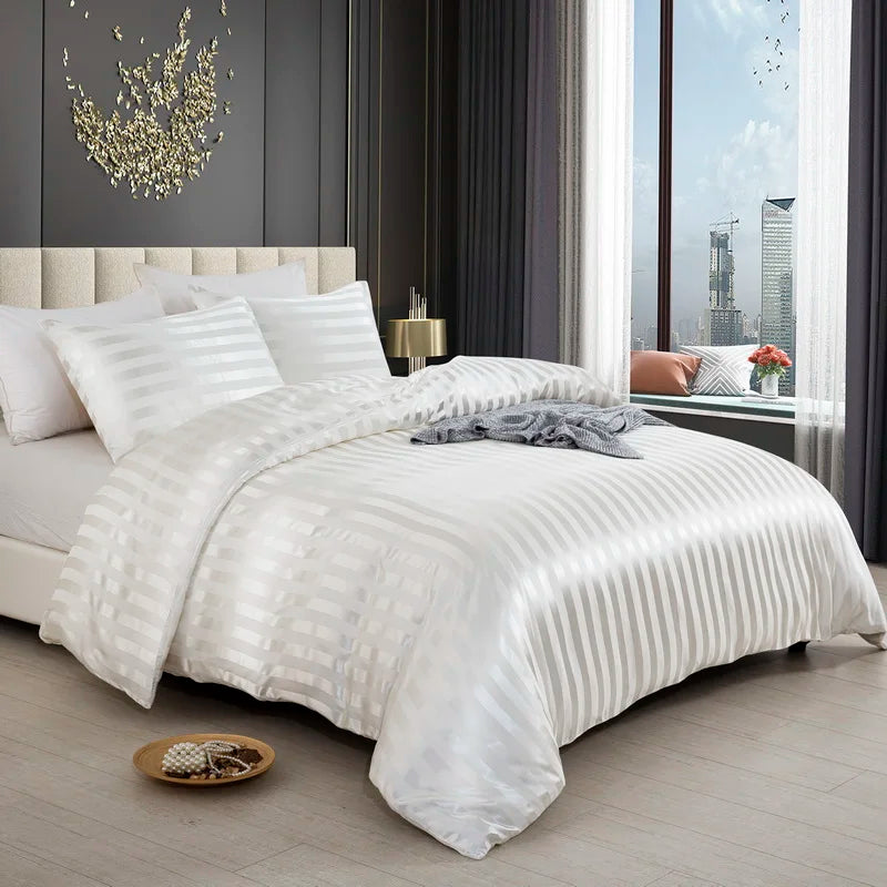 Parure Housse de couette rayée en Satin