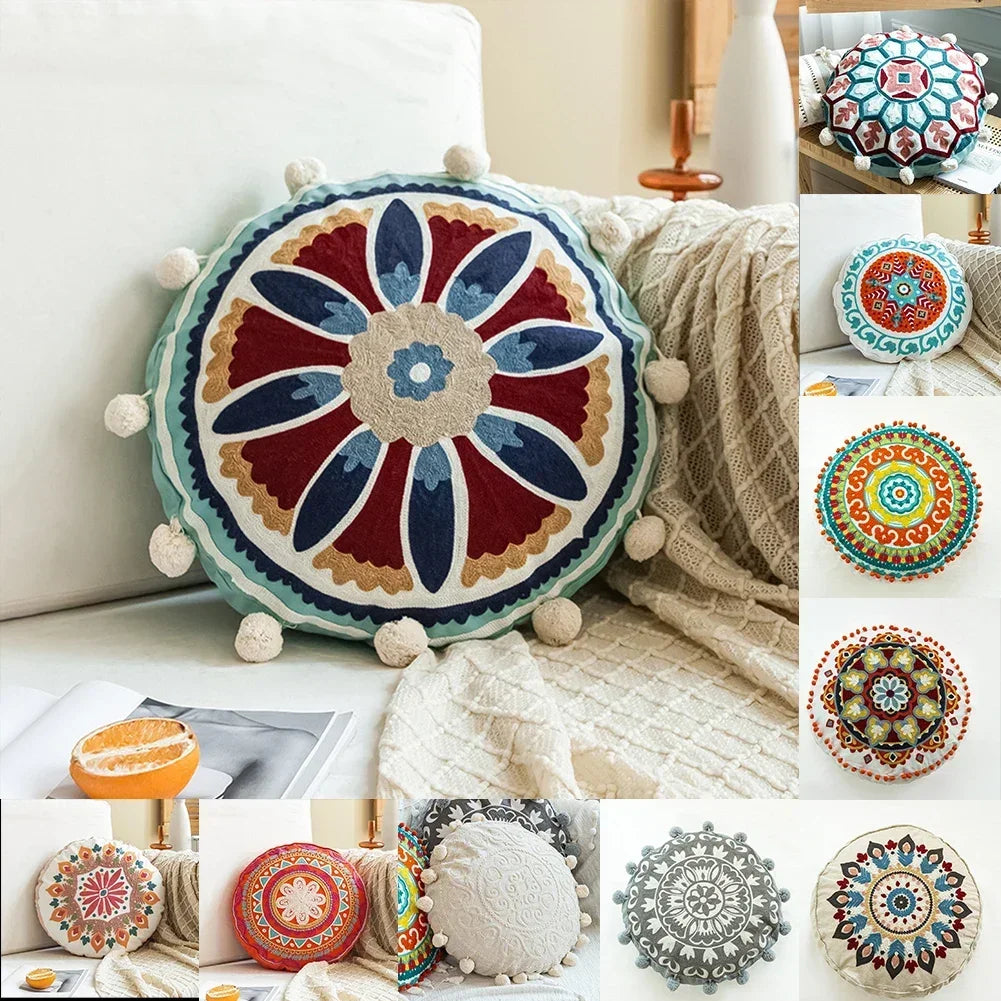 Housse de Coussin Ronde Ethnique Marocaine